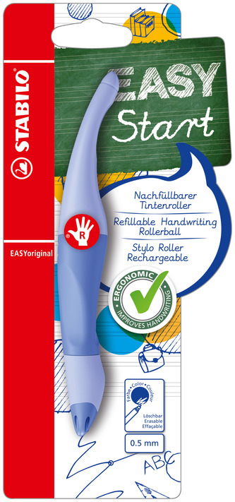 Ergonomický roller pro praváky - STABILO EASYoriginal Pastel obláčkově modrá - 1 ks - modrý (zmizíkovatelný) inkoust - vč. bombičky