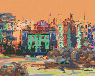 Malování podle čísel - BAREVNÉ DOMY - 80x100 cm, vypnuté plátno na rám