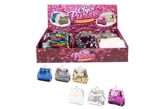 Peněženka dívčí s flitry  látka/kov 8x8cm 6 barev 24ks v boxu