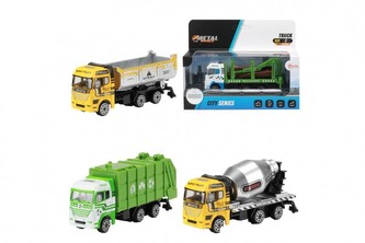 Auto nákladní kov/plast 11-12cm na volný chod 4 druhy v krabičce 18x13x7cm