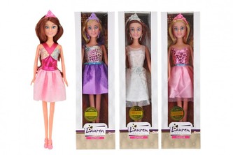 Panenka v šatech 30cm plast pevné tělo 4 druhy v krabici 9x32x5cm