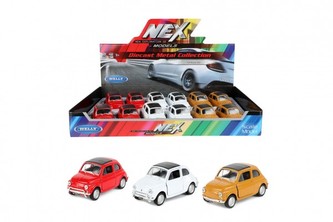 Auto Welly Fiat 500 classic kov/plast 11cm na zpětné natažení 4 barvy 12 ks v boxu