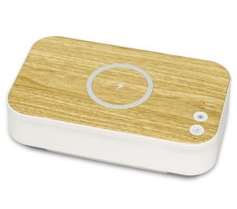 IMMAX UV-C sterilizátor pro mobily, respirátory a drobné předměty/ Qi nabíjení/ USB/ podsvícení/ bílo-hnědý