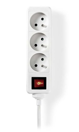 NEDIS napájecí prodlužovací zásuvka/ úhlový/ 3x zásuvka/ vypínač/ bílá/ 1,5m