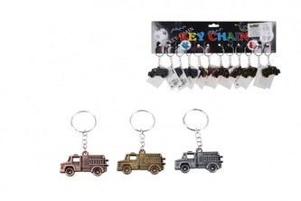 Přívěšek na klíče/Klíčenka hasičské auto kov 7cm 3 barvy 12ks na kartě