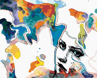 Malování podle čísel - ŽENA A BAREVNÉ SKVRNY - 80x100 cm, vypnuté plátno na rám