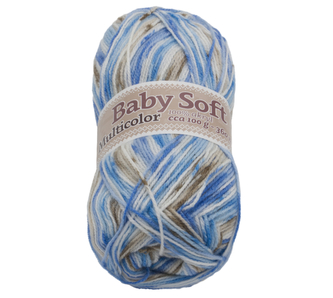 Příze BABY SOFT multicolor - bílá, modrá, hnědá - 100g / 360 m