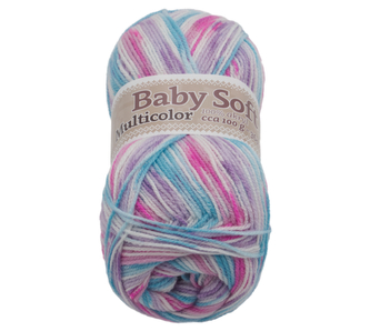 Příze BABY SOFT multicolor - bílá, růžová, sv.modrá - 100g / 360 m