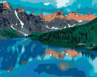 Malování podle čísel - JEZERO A HORY - 80x100 cm, bez rámu a bez vypnutí plátna
