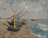 Malování podle čísel - RYBÁŘSKÉ LODĚ NA PLÁŽI V SAINTES-MARIES (VINCENT VAN GOGH) - 40x50 cm, bez rámu a bez vypnutí plátna