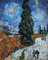 Malování podle čísel - CESTA S CYPŘIŠEM A HVĚZDOU (VINCENT VAN GOGH) - 40x50 cm, bez rámu a bez vypnutí plátna