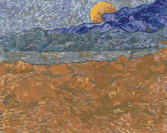 Malování podle čísel - KRAJINA S PŠENIČNÝMI SNOPY A VYCHÁZEJÍCÍM MĚSÍCEM (VINCENT VAN GOGH) - 40x50 cm, bez rámu a bez vypnutí p