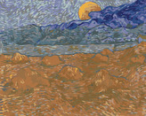Malování podle čísel - KRAJINA S PŠENIČNÝMI SNOPY A VYCHÁZEJÍCÍM MĚSÍCEM (VINCENT VAN GOGH) - 40x50 cm, vypnuté plátno na rám