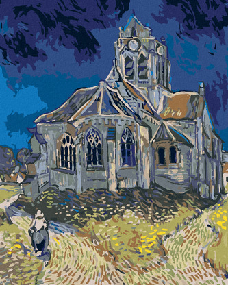 Malování podle čísel - KOSTEL V AUVERS (VINCENT VAN GOGH) - 40x50 cm, bez rámu a bez vypnutí plátna