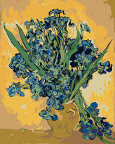 Malování podle čísel - ZÁTIŠÍ VÁZA S KOSATCI NA ŽLUTÉM POZADÍ (VINCENT VAN GOGH) - 40x50 cm, bez rámu a bez vypnutí plátna