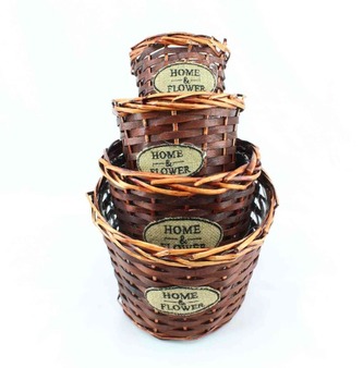 Obal květináče proutěný kulatý HOME sada 4ks hnědá
