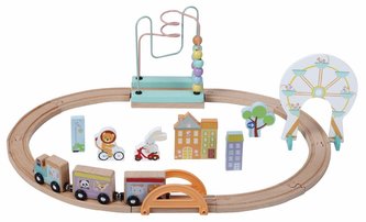 Dřevěné koleje s hračkami E01.063.1.1