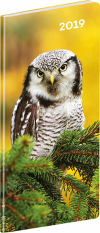 Vreckový diár Sovy SK 2019, plánovací mesačný, 8 x 18 cm