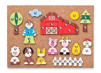 Korková deska s přibíjejícími tvary -  Zvířátka, 150 dílů / kladivko 1 ks