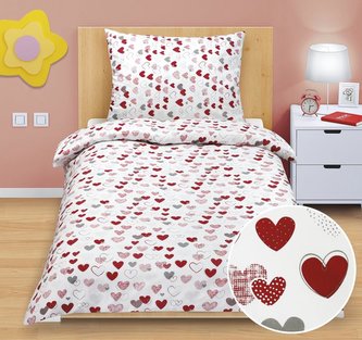 Povlečení bavlněné Junior - srdce červené - 140x200, 70x90 cm