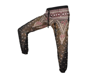 Kalhoty Joga WIN , bavlna, hnědé, paví péra