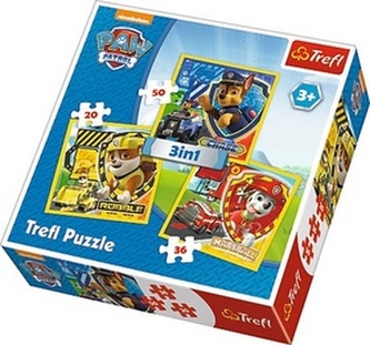 Tlapková patrola Puzzle Marshall, Rubble a Chase