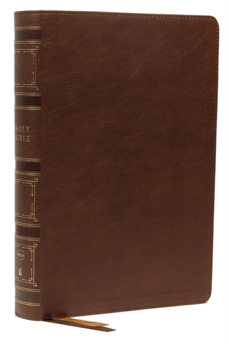 NKJV, Single-Column Wide-Margin Reference Bible, Leathersoft, Brown, Red Letter, Comfort Print