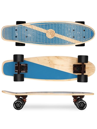 Spokey - WOO-FISH Dřevěný pennyboard 56x15cm ABEC 7 - světle modrý