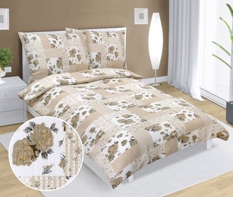 Povlečení krepové - béžový patchwork - 140x220, 70x90 cm