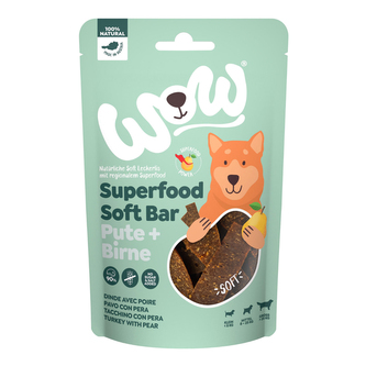 WOW pamlsky Krocan s hruškou Superfood měkké proužky 150g