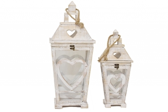 Dřevěná lucerna se srdíčkem, sada 2 ks