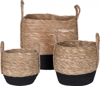 Sada 3 ks košů z mořské trávy, barva černá