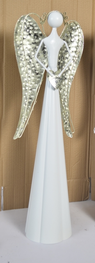 Plechový anděl Mary s champagne křídly, LED, 66,5 cm