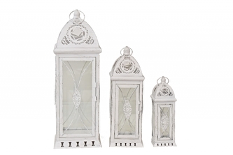 Kovová lucerna bílá, sada 3ks