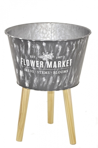 Plechový květináč na nožkách FLOWER MARKET 1987, šedý M