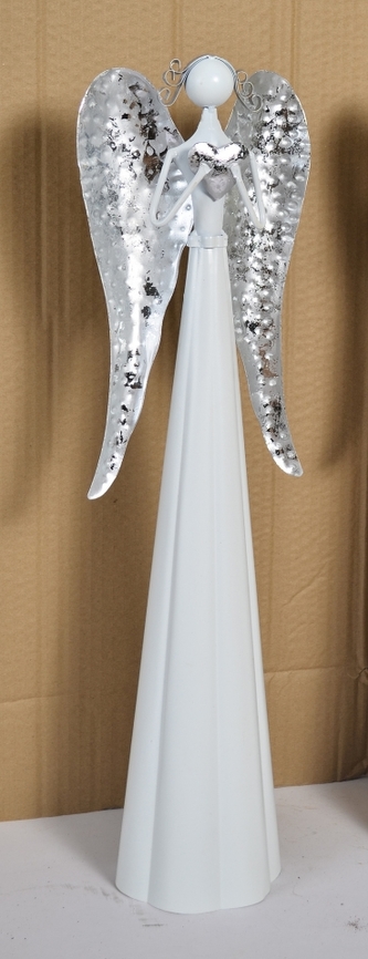 Plechový anděl Mary se stříbrnými křídly, 55 cm