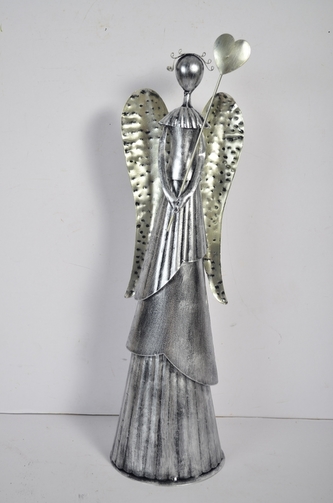 Plechový anděl Wave stříbrný-champagne se srdíčkem, 53 cm