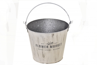 Plechový kyblík FLOWER MARKET 19x23,3 cm, bílý M