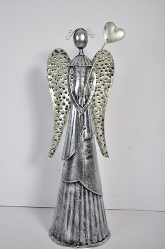 Plechový anděl Wave stříbrný-champagne se srdíčkem, 39 cm