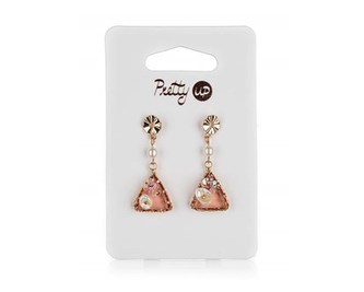 Náušnice PRETTY UP 5 x 1,5 cm, 1 pár, růžové trojúhelníky s perlou