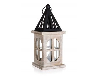 HOME DECOR Lucerna dřevěná s plechovou střechou 12 x 12 x 29 cm
