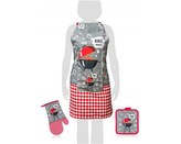 BANQUET Sada zástěra, chňapka, podložka BBQ 3 ks, šedá-červená