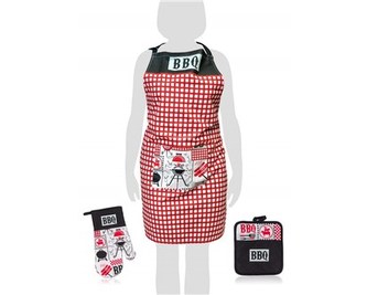 BANQUET Sada zástěra, chňapka, podložka BBQ 3 ks, červená