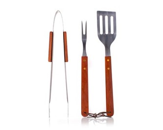 HAPPY GREEN Souprava na grilování BBQ, 3 ks, dřevo, plochá