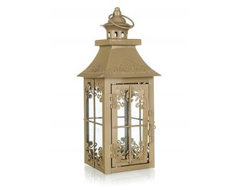 HOME DECOR Lucerna plechová střední 12 x 12 x 31 cm, béžová