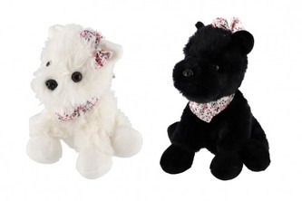 Pes/Pejsek sedící se šátkem plyš 21cm 2 barvy v sáčku 0+