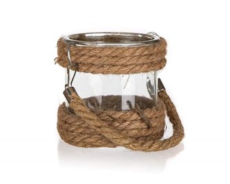 Svícen sklo/juta závěsný 11x11cm
