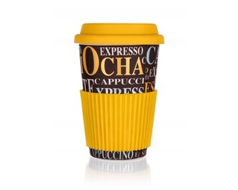 BANQUET Hrnek keramický se silikonovým víčkem GO, 400 ml, dekor Coffee