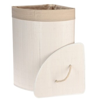 Koš na prádlo rohový bambus 35 x 35 x 60 cm bílá