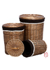 Koš na prádlo proutěný s látkou, sada 3ks, barva přírodní